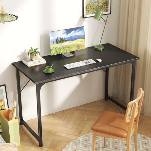 Huuger Modern Simple Office Desk, 40 Inch Gaming Desk with Storage, Black Metal Frame, Large Legroom