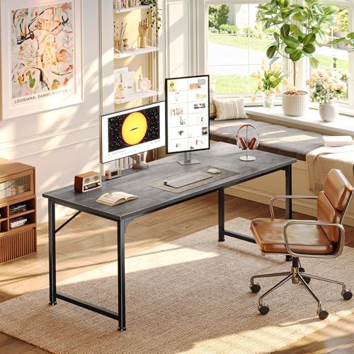 PRAISUN 55 Inch Computer Desk, Office Desk, Spacious Desktop, Grey