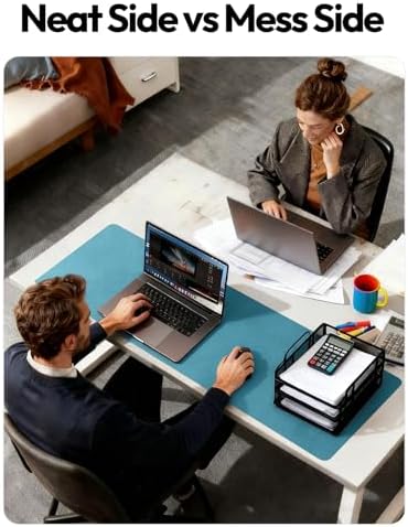 YSAGi Leather Desk Pad Protector, Office Desk Mat, Large Mouse Pad, Non-Slip PU Leather Desk Blotter, Laptop Desk Pad, Waterproof Desk Writing Pad for Office and Home (Turquoise,47" x 17")