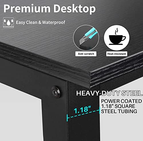 Aquzee Computer Desk with Hutch and Bookshelves, Large Leg Room 47 inch Width Black Desk with Space Saving Storage Shelves for Home Office,Study, Work, Easy Assemble