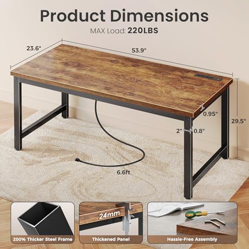 Huuger 55 x 24 inch Desk with Power Outlets & 0.95 Inch Thicker Desktop