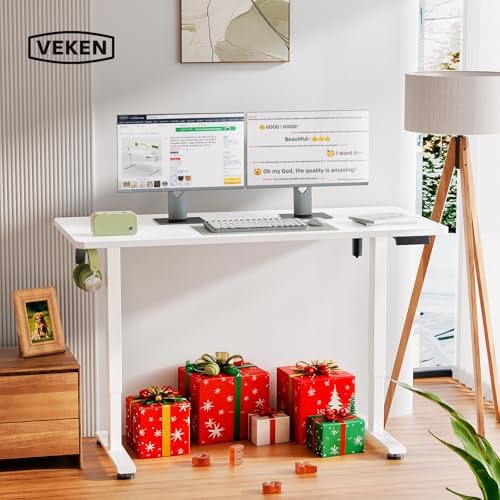 Veken 55 Inch Large Electric Standing Desk, Gaming Table, White
