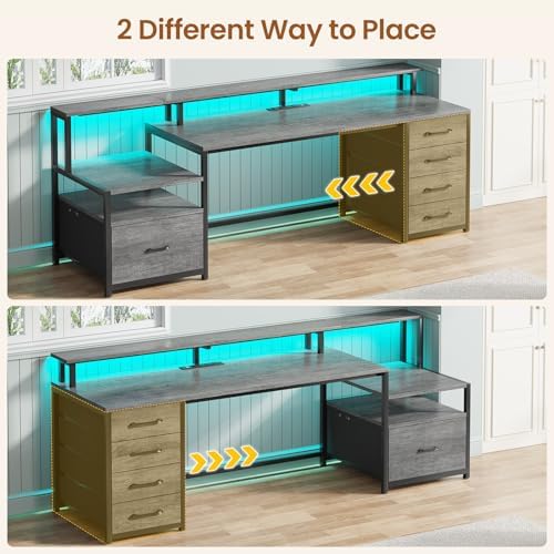 SEDETA 66'' Computer Desk with 5 Drawer, Power Outlet for Home Office