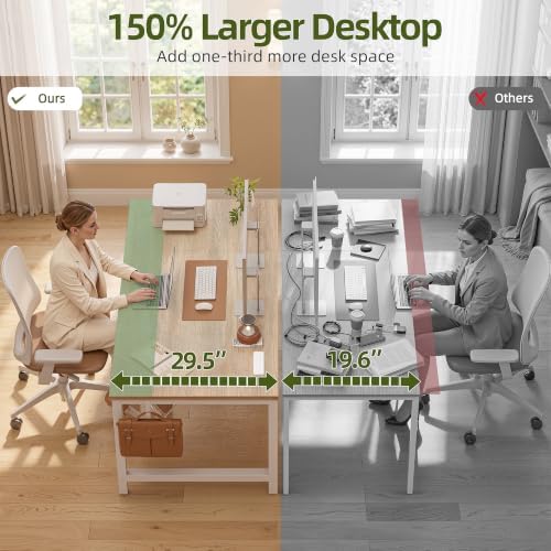 TIQLAB 63 x 30 Inch Extra-Deep Computer Desk with Power Outlets, Heavy-Duty Office Desk, Wide Gaming & Work Desk for Home Office, Maple