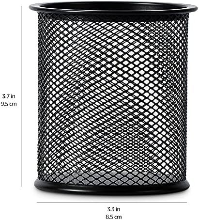 Amazon Basics Wire Mesh Pen Holder, Pencil Cup Desk Organizer for Stationery, Scissors, Office Caddy Storage, 3.7" x 3.3", Black