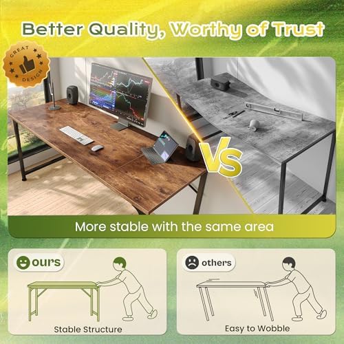 PRAISUN 55 Inch Computer Desk, Office Desk, Spacious Desktop, Rustic Brown