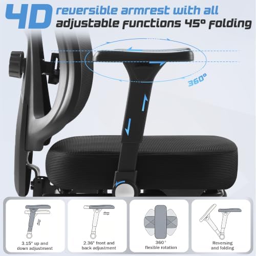Furmax Ergonomic Office Chair with 3D Headrest & 4D Flippable Armrests, Adjustable Lumbar Support, 135° Recline, Breathable Mesh Seat, Height Adjustable Swivel Computer Desk Chair(Black)