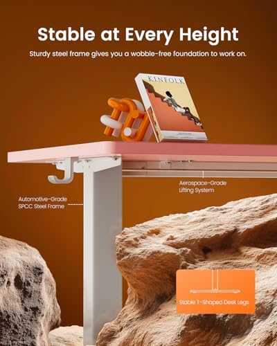 ErGear Height Adjustable Electric Standing Desk, 55 x 28 Inches Sit Stand up Desk, Memory Computer Home Office Desk, Pink