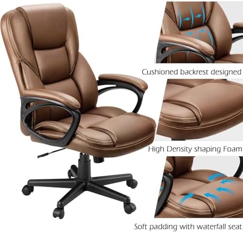 Furmax Office Executive Chair High Back Adjustable Managerial Home Desk Chair, Swivel Computer PU Leather Chair with Lumbar Support (1, Light Brown)