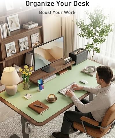 Aothia Faux Leather Desk Mat - Large Mouse Pad, Non-Slip PU Leather Blotter, Waterproof Writing Surface for Office and Home (Foam Green, 40" x 24")