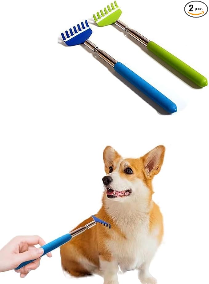 2PC Cat Comb Telescopic Teaser Wand Retractable Scratch Comb Tickle Handy Interactive Play Toy for Small Animal Rabbit Ferret Guinea Pig Dog (Rake)