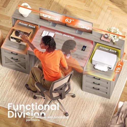 SEDETA 63" Executive Office Desk with 5 Drawers, Grey