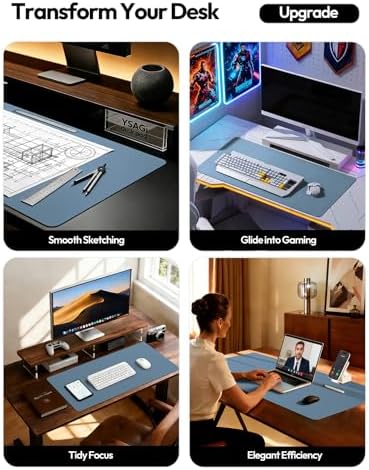 YSAGi Leather Desk Pad Protector, Office Desk Mat, Large Mouse Pad, Non-Slip PU Leather Desk Blotter, Laptop Desk Pad, Waterproof Desk Writing Pad for Office and Home (Blue,55" x 17.2")
