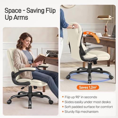 Office Chair, Executive Mid-Back Computer Desk Chair with Flip-up Armrests