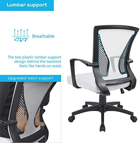 Furmax Office Chair Ergonomic Computer Desk Mesh Chair Mid Back Swivel Lumbar Support with Armrest (1, White)