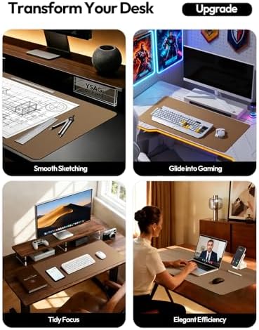 YSAGi Leather Desk Protector, Office Mat, Large Mouse Mat, Non-Slip PU Leather Blotter, Laptop Pad, Waterproof Writing Pad for Office and Home (Shiny Bronze, 31.5" x 15.8")