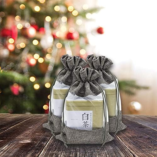 12-Pack Large Linen Burlap & Organza Gift Bags w. Drawstrings (6.5x8.5 in, Gray) - Party Favors, Presents, Samples & Treats Mesh Pouch by The Display Guys