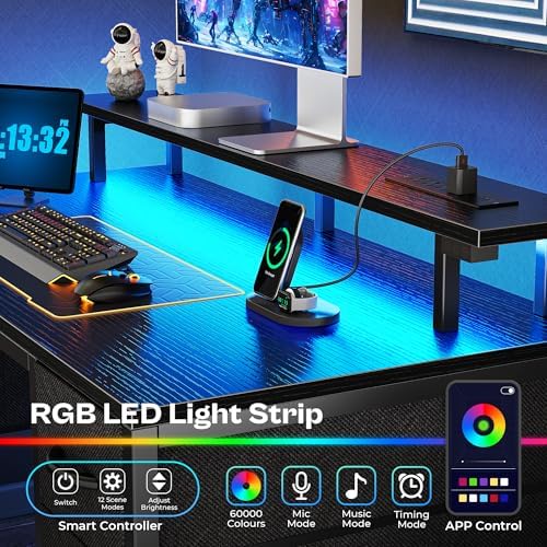 Huuger 55 inch Computer Desk with Power Outlets & 4 Drawers