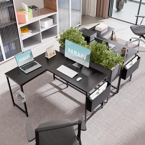 Pamray 47 Inch Reversible L Shaped Gaming Desk Corner Computer Desk with Storage Bag Home Office Table for Writing Study Black
