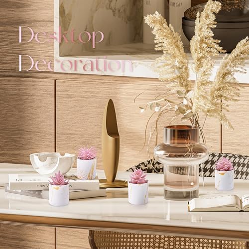 Der Rose 4 Pack Pink Fake Plants in Gold Accent Pots for Office Desk Decor