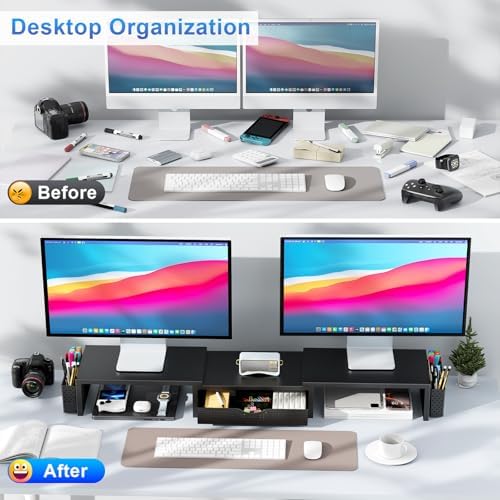 gianotter Dual Monitor Stand Riser With Drawer and 2 Pen Holders