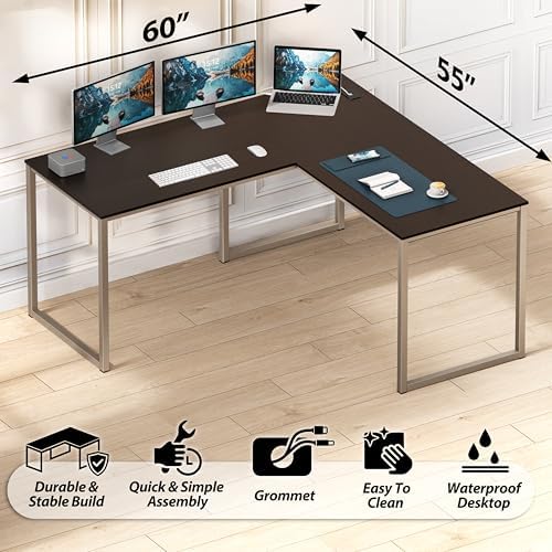 SHW Mission 55 x 60 L-Shape Home Office Computer Desk, Espresso