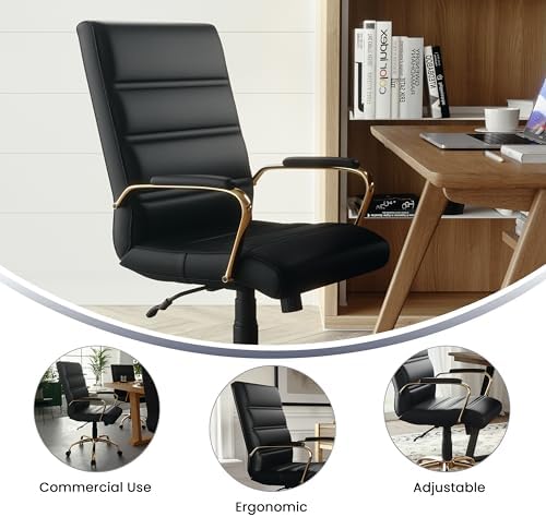 Flash Furniture Mid-Back Black LeatherSoft Executive Swivel Office Chair with Gold Frame and Arms