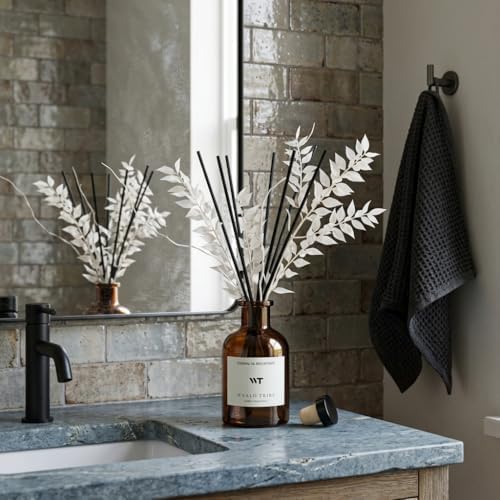 WEALD TRIBE Reed Diffuser Set for Bathroom Air Fresheners, Oil Diffuser Sticks | White Tea Scent 4.0 fl oz Home Fragrance with Sticks Defusers | House Bedroom Office Shelf Decor