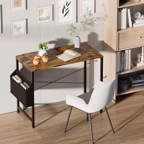 Pamray 32 Inch Computer Desk for Small Spaces with Storage Bag, Home Office Work Desk with Headphone Hook, Small Office Desk Study Writing Table