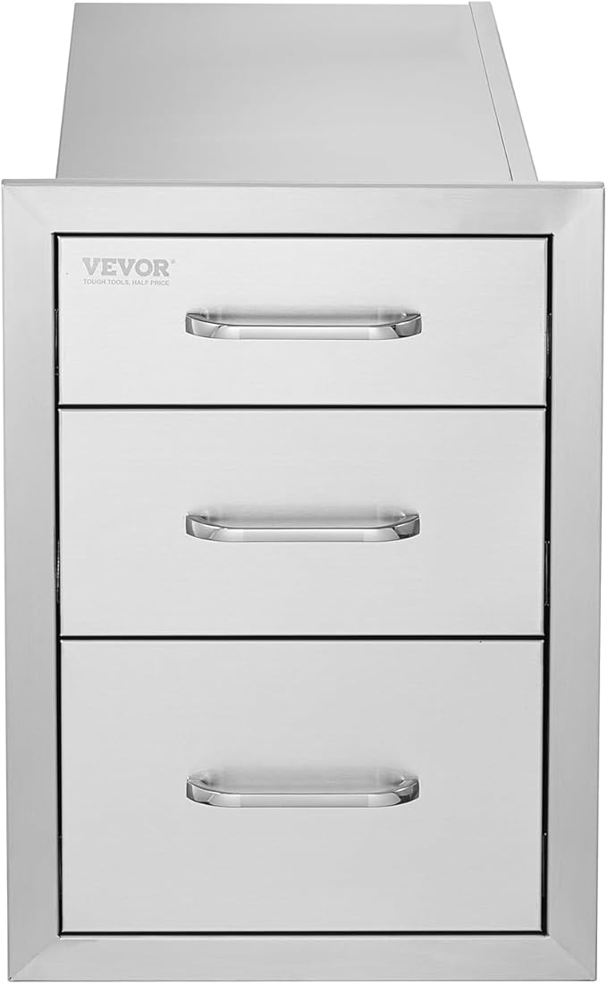 VEVOR 14x20.3 Inch Outdoor Kitchen Drawers Stainless Steel, Flush Mount Triple Drawers, 14W x 20.3H x 23D Inch, with Stainless Steel Handle, Outdoor Kitchens or BBQ Island