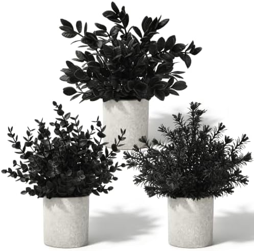 Der Rose 3 Pack Black Eucalyptus Fake Plantsfor Halloween Bathroom Decor