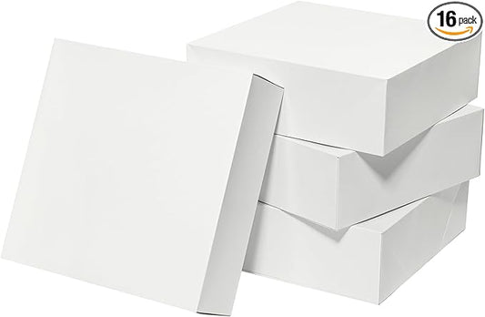 12x12x4 Inches Large Gift Boxes with Lids 16 Pack Extra Deep Square Shirt Clothes Scarf Box for Christmas Presents, Holidays, Birthday, Wedding Gift Wrapping White