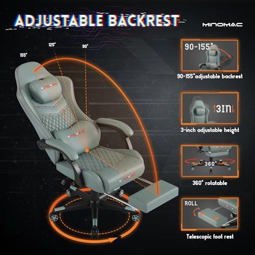 Gaming Chair,Ergonomic Computer Gaming Chair,400lb Load-Bearing,Retractable Footrest/Waist Support/Ergonomic Backrest[Spring + 4D Sponge] (Green)