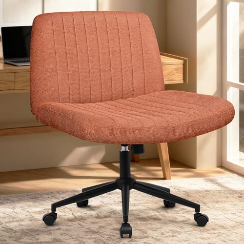 Orange Factory Criss Cross Chair, Wide Wheel Vanity Seat, Brown Dual Base