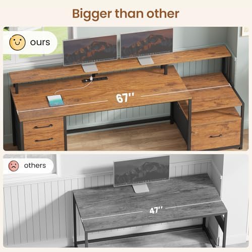 SEDETA 66'' Computer Desk with 5 Drawer, Power Outlet for Home Office