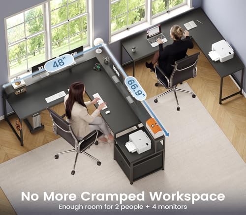 SEDETA 66" Reversible L Shaped Computer Desk with Power Outlet, File Drawer