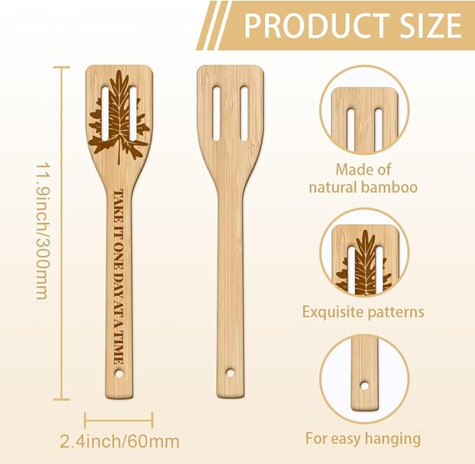 GLOBLELAND 6Pcs Leaves Bamboo Cooking Utensils Wooden Monstera Ginkgo Maple Engraved Cooking Spoons Spatula for Women and Men Wood Cooking Spoon for Kitchen House Warming Gift