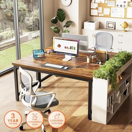 Huuger 55 x 24 inch Desk with Power Outlets & 0.95 Inch Thicker Desktop