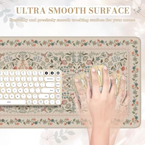 iCasso Aesthetic Desk Mat,31.5x11.8in Mouse Pads,Beige Floral