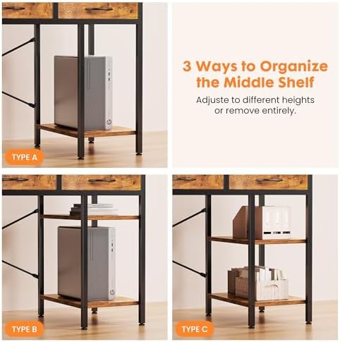 OLIXIS 55 Inch Computer Desk with 6 Fabric Drawers, for Home Office Work