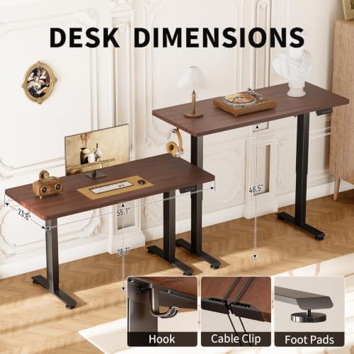 Veken 47.2 Inch Large Electric Standing Desk, Gaming Table, Walnut