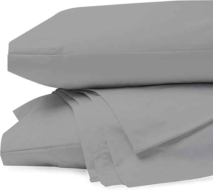 SUPREME ELEGANCE Organic 100% Cotton Percale Twin Sheet Set, Mist Gray, Twin Bed Sheets Set, College Dorm Room Essentials, 14" Deep Pocket, Breathable & Cooling Sheets for Hot Sleepers