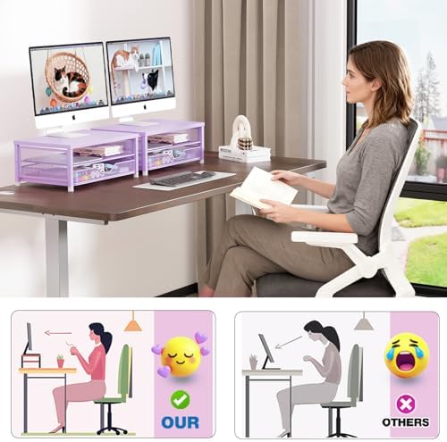 OPNICE Computer Monitor Stand Riser, Desk Organizer with Drawer, Printer & Laptop Stand, Office Desk Accessories & Workspace Desktop Organizers Storage for Office Supplies(Purple)