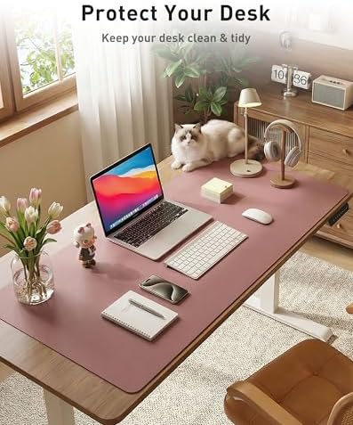 Aothia Faux Leather Desk Mat - Large Mouse Pad, Non-Slip PU Leather Blotter, Waterproof Writing Surface for Office and Home (Dark Pink, 63" x 17")