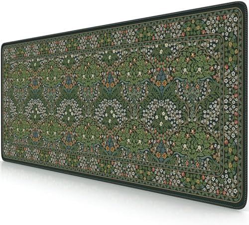 iCasso Aesthetic Floral Desk Mat, 31.5x11.8in Mouse Pads, Retro Green