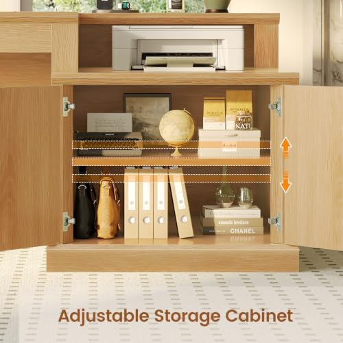 SEDETA 70.9" Executive Desk, Fluted Office Desk with Drawers, Fluted Oak