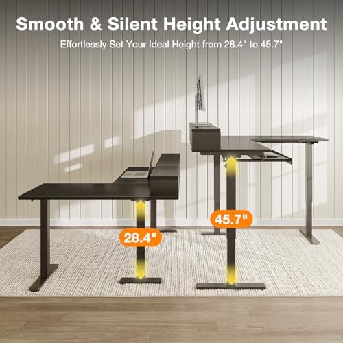 Casaottima 59" L Shaped Electric Standing Desk with Drawers, Black