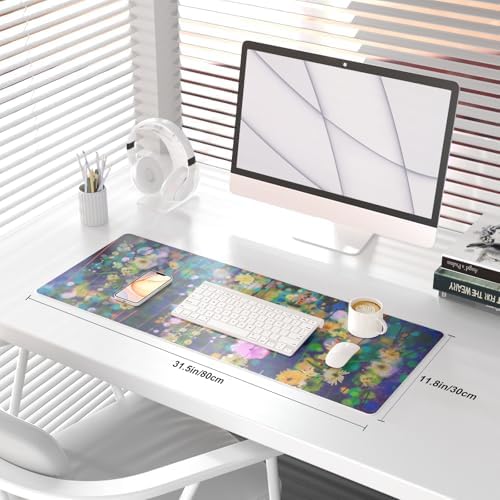 QiyI PU Leather Large Mouse Pad, Office Decor, 31.5" x 11.8", Ivy Flowers