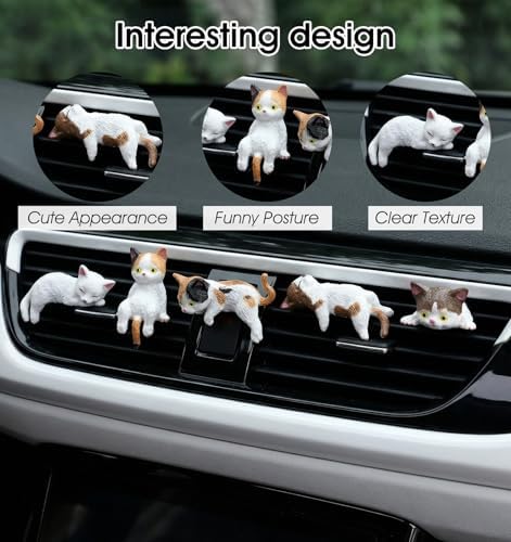 5 Pcs Mini Cat Desk Figurines, Cute Cat Dashboard Decorations Computer Monitor Decor, Resin Cats Shippers Ornaments for Car Interior Rearview Mirror & Desk Accessories, Funny Gifts for Cats Lovers