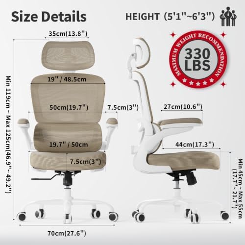 TRALT Ergonomic Office Chair Desk Chair with Adjustable Lumbar Support